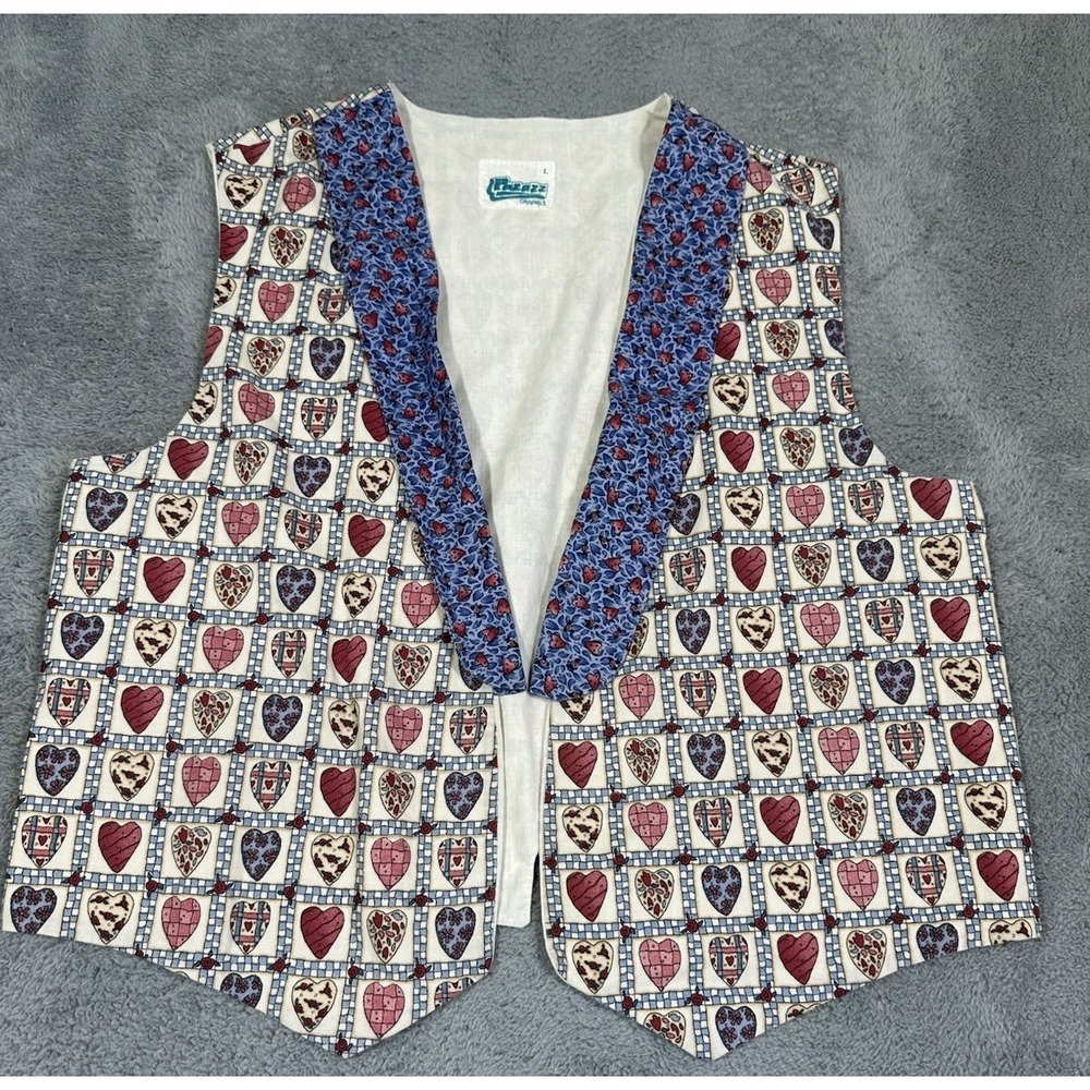 Pazazz Originals Vest Large Pink Hearts Country Cottage Grandma Teacher 80s 90s